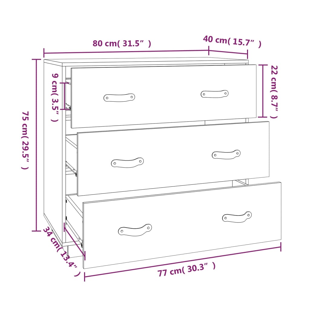 vidaXL Sideboard Grey 80x40x75 cm Solid Wood Pine