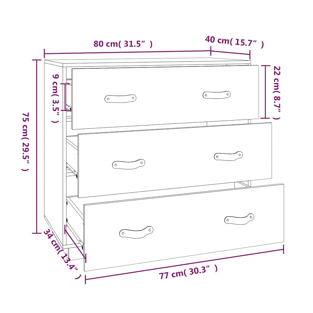 vidaXL Sideboard Black 80x40x75 cm Solid Wood Pine
