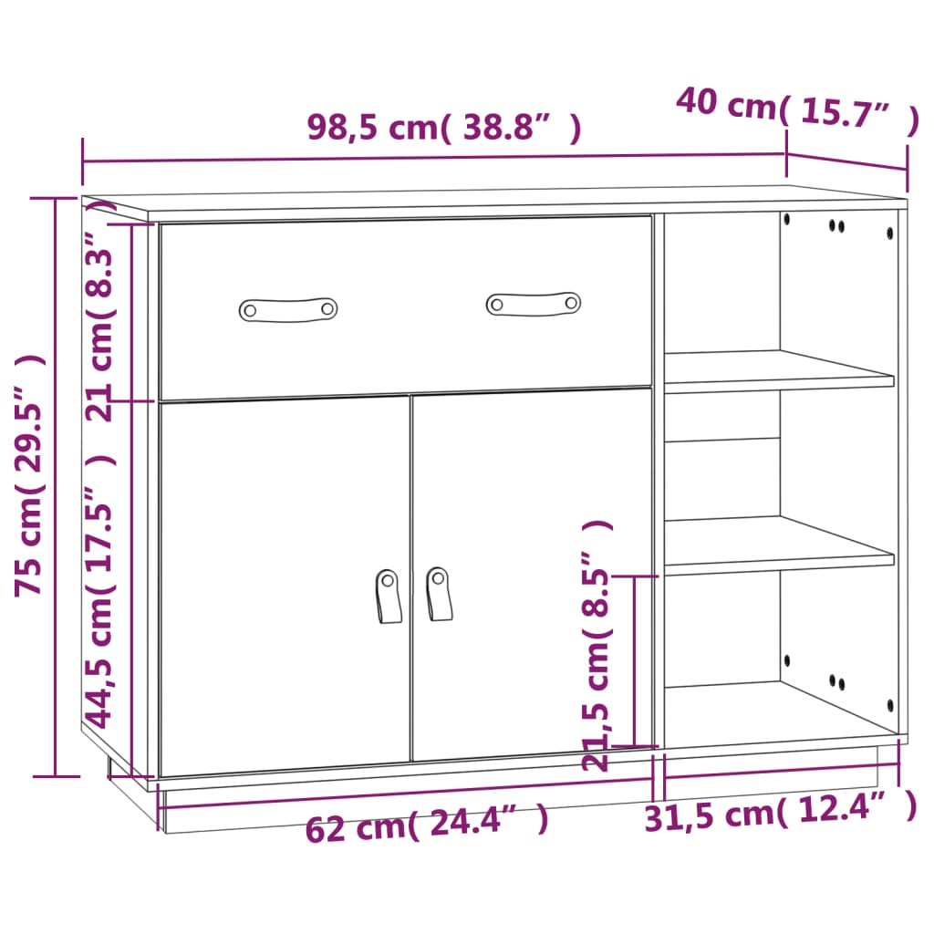 vidaXL Sideboard Grey 98.5x40x75 cm Solid Wood Pine
