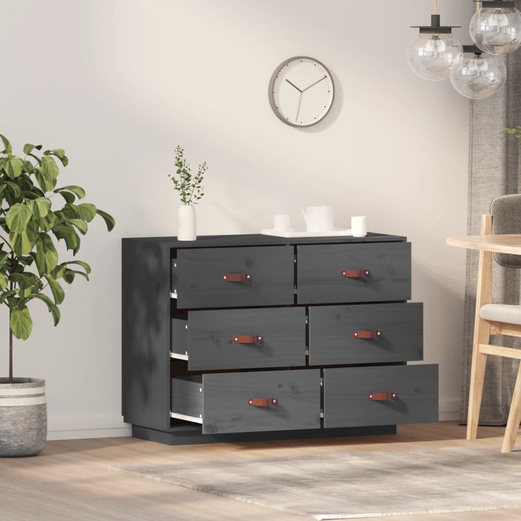 vidaXL Sideboard Grey 100x40x75 cm Solid Wood Pine