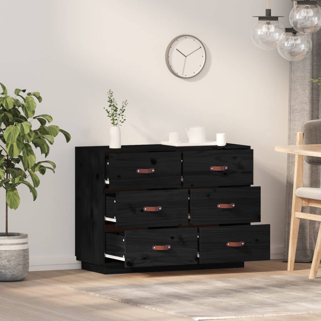 vidaXL Sideboard Black 100x40x75 cm Solid Wood Pine