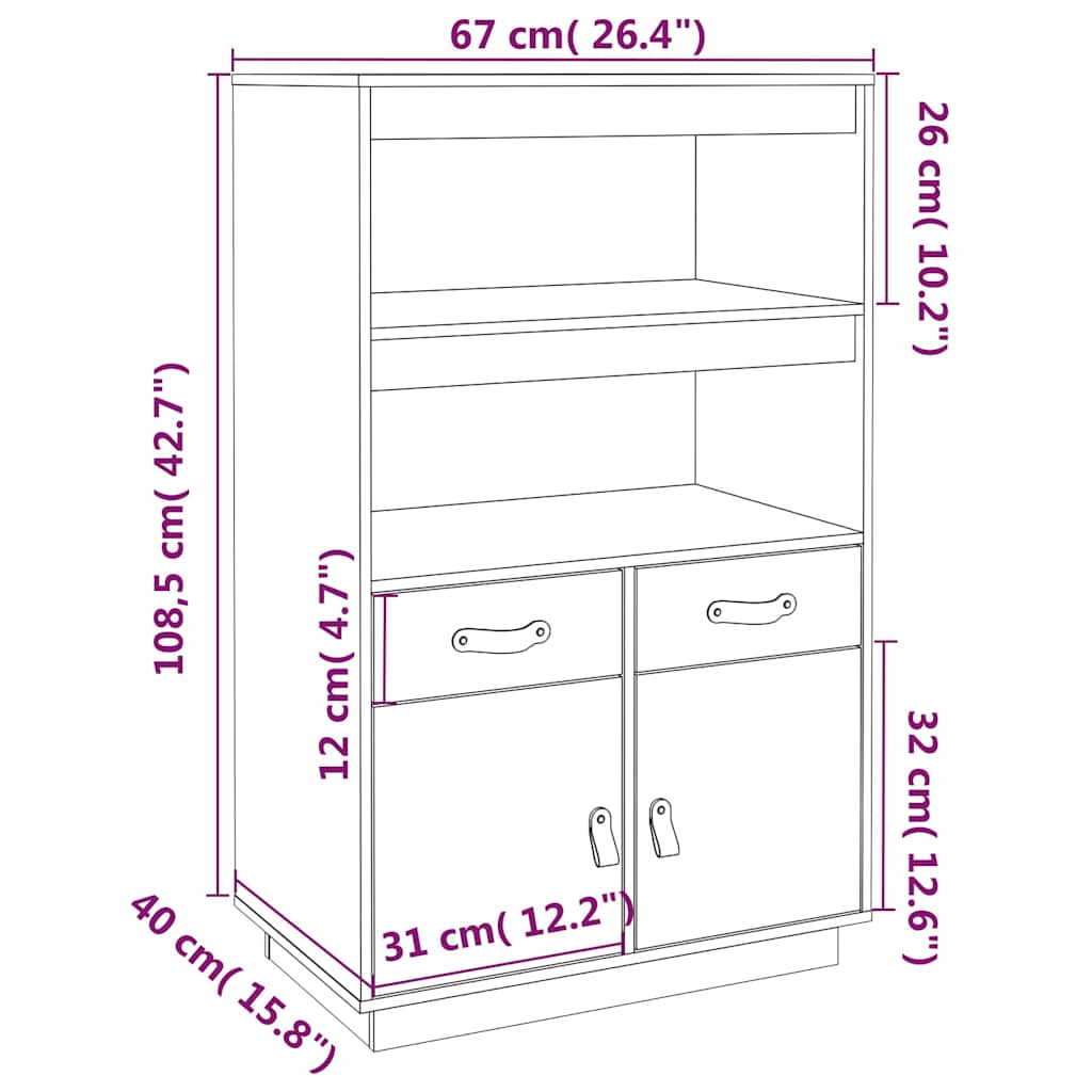 vidaXL Highboard 67x40x108,5 cm Solid Wood Pine