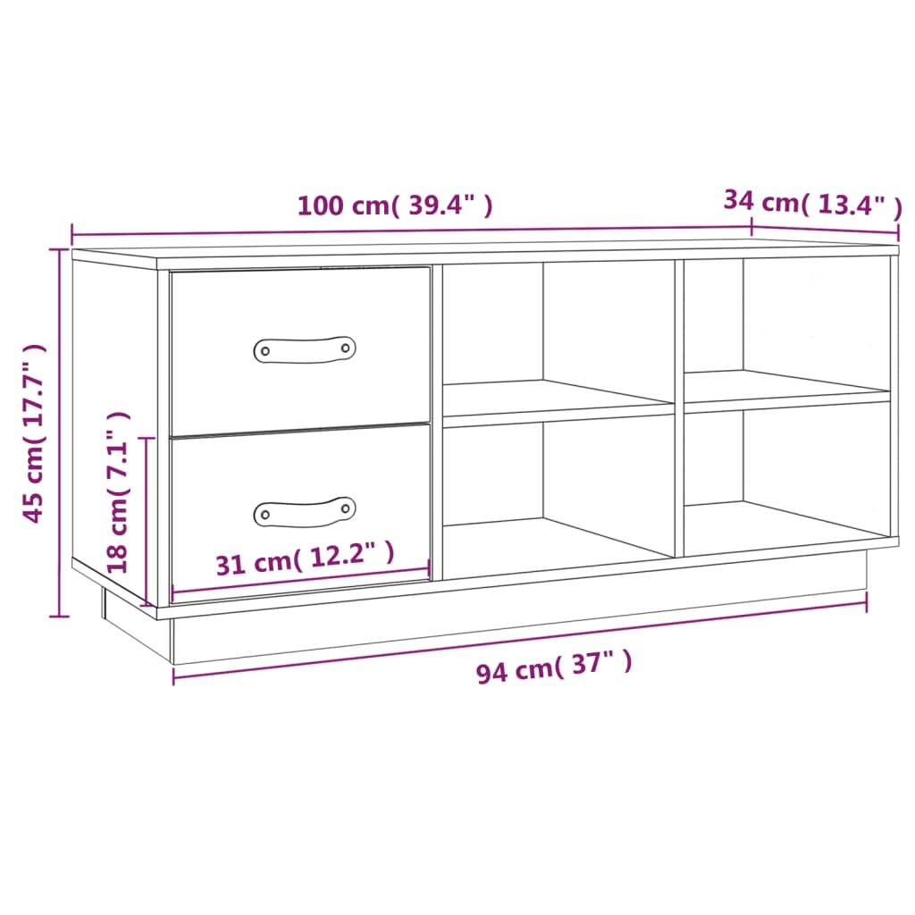 vidaXL Shoe Bench White 100x34x45 cm Solid Wood Pine