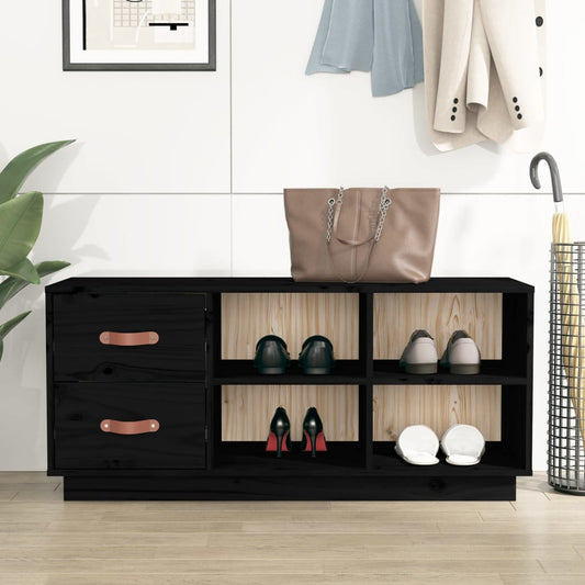 vidaXL Shoe Bench Black 100x34x45 cm Solid Wood Pine