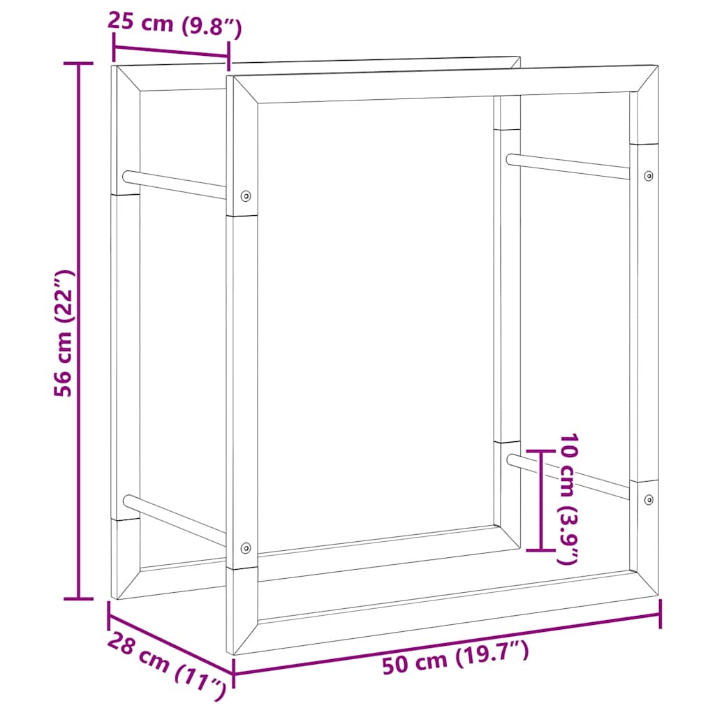 vidaXL Firewood Rack Matt Black 50x28x56 cm Steel