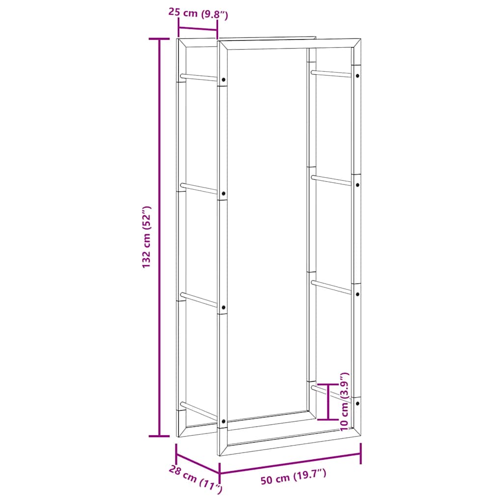 vidaXL Firewood Rack Matt Black 50x28x132 cm Steel