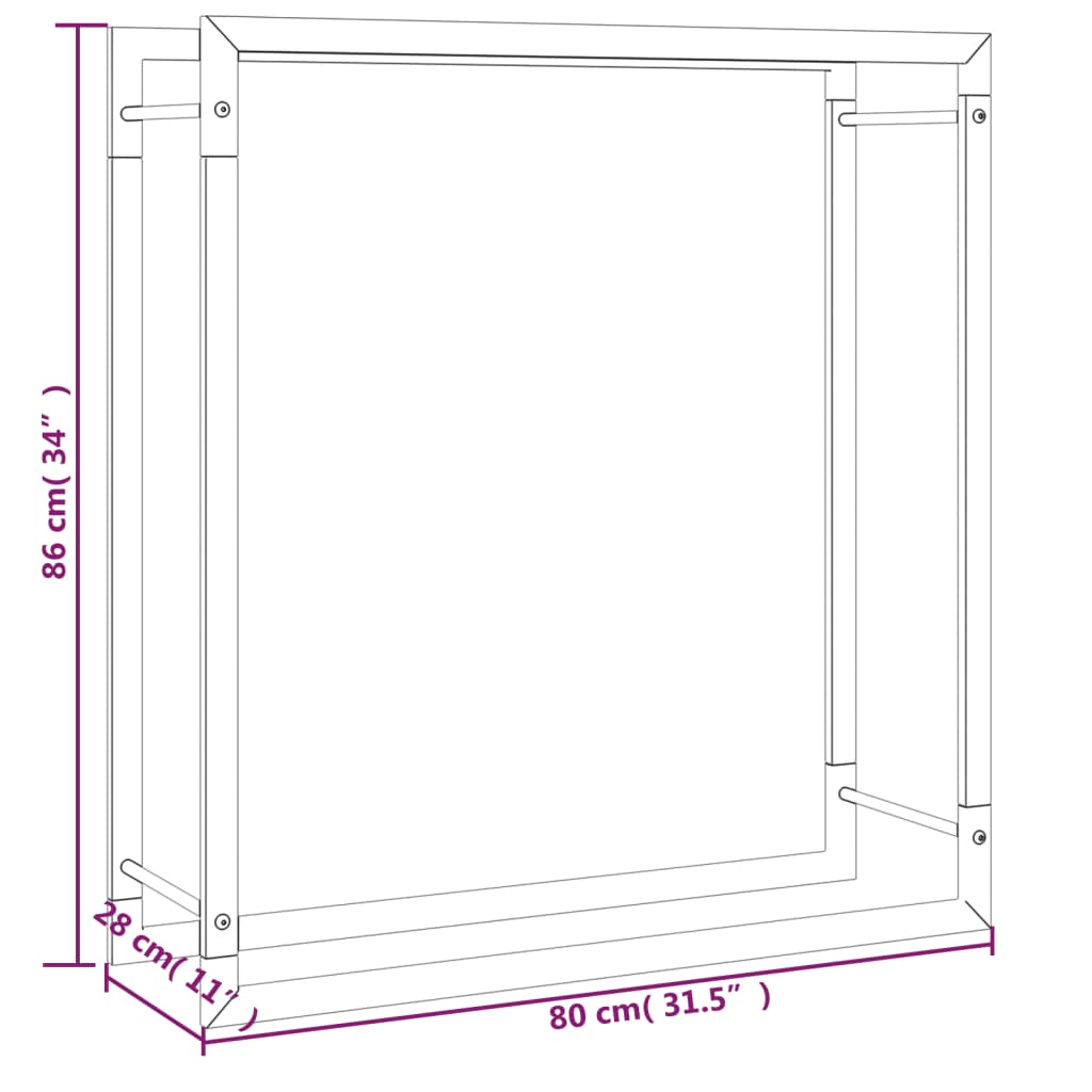vidaXL Firewood Rack Matt Black 80x28x86 cm Steel