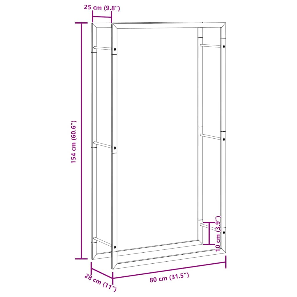 vidaXL Firewood Rack Matt Black 80x28x154 cm Steel