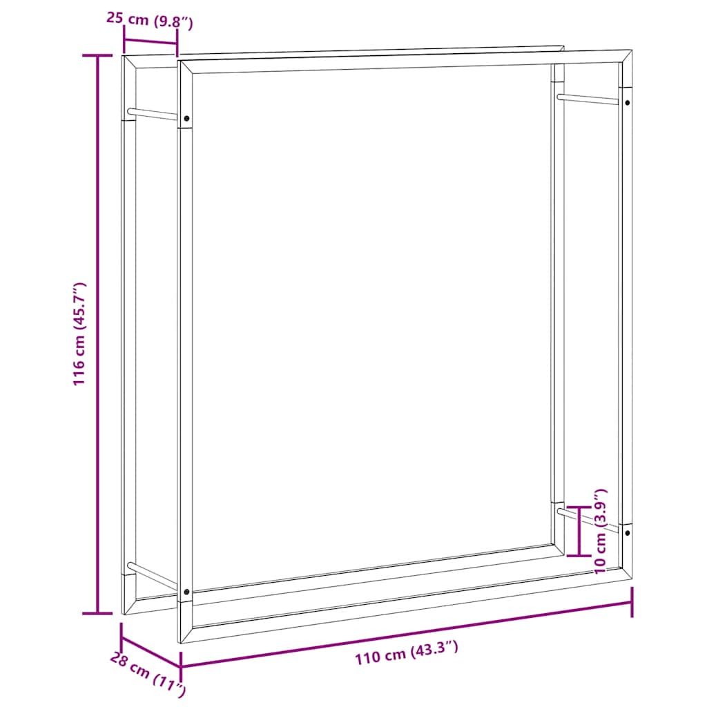 vidaXL Firewood Rack Matt Black 110x28x116 cm Steel