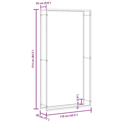 vidaXL Firewood Rack Matt Black 110x28x214 cm Steel