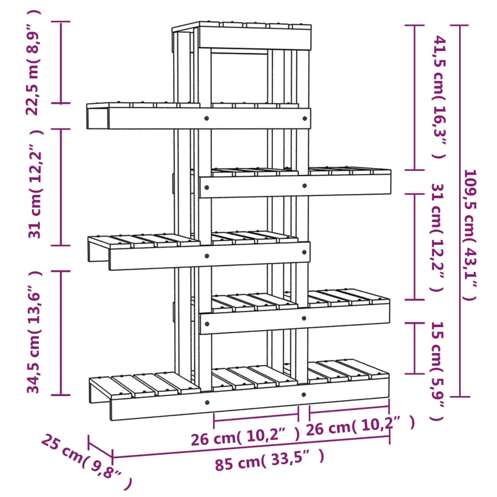 vidaXL Plant Stand Black 85x25x109.5 cm Solid Wood Pine