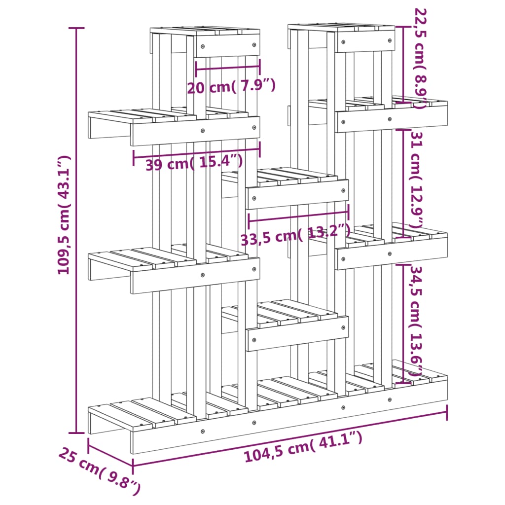 vidaXL Plant Stand 104.5x25x109.5 cm Solid Wood Pine