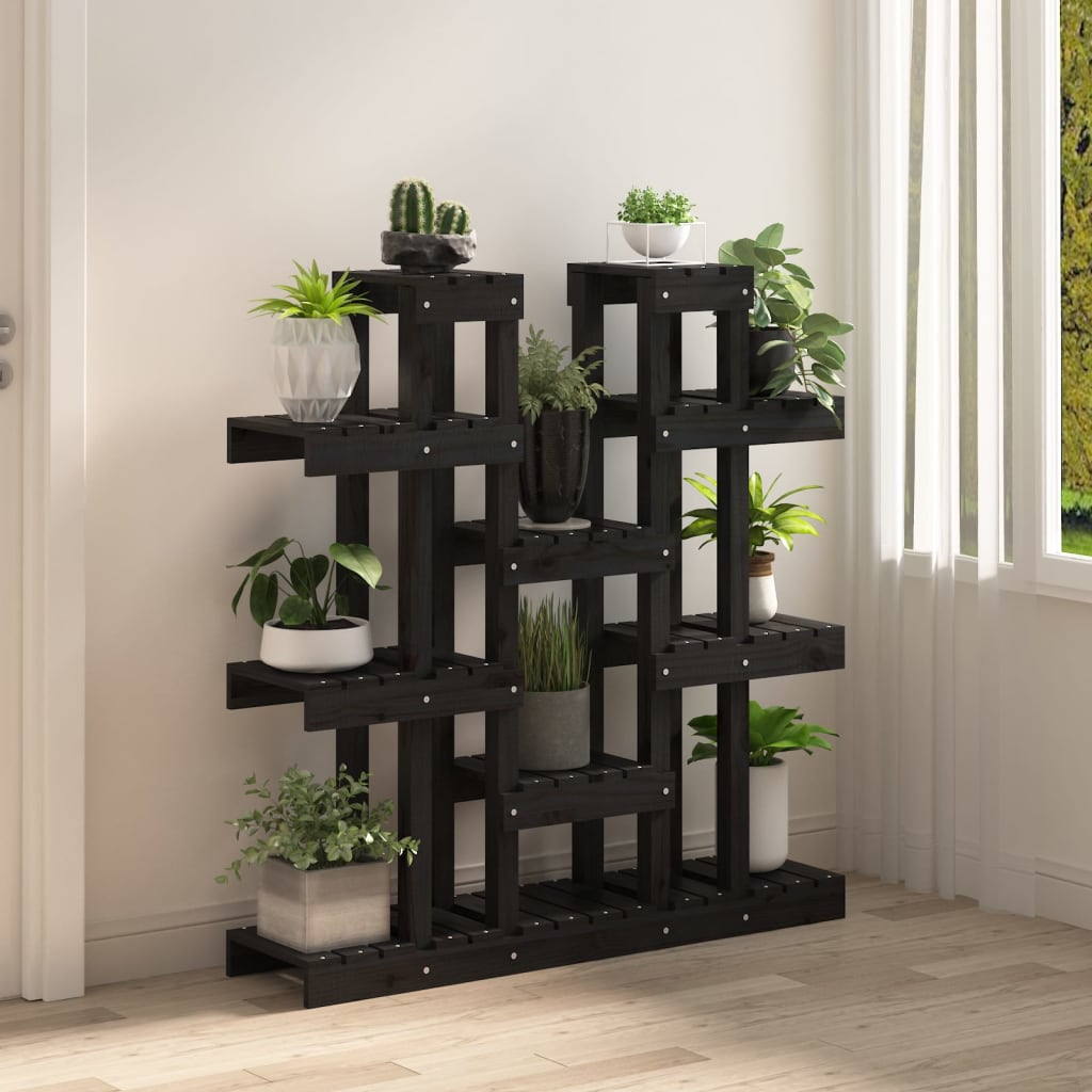 vidaXL Plant Stand Black 104.5x25x109.5 cm Solid Wood Pine