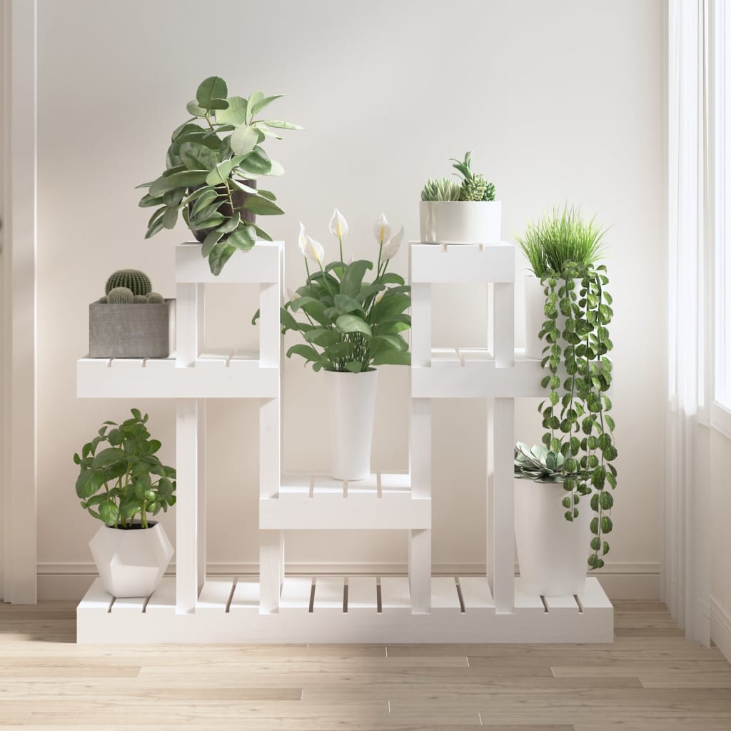 vidaXL Plant Stand White 104.5x25x77.5 cm Solid Wood Pine