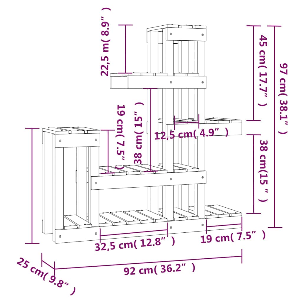 vidaXL Plant Stand White 92x25x97 cm Solid Wood Pine