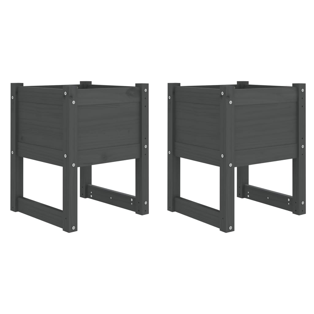 vidaXL Planters 2 pcs Grey 40x40x52.5 cm Solid Wood Pine