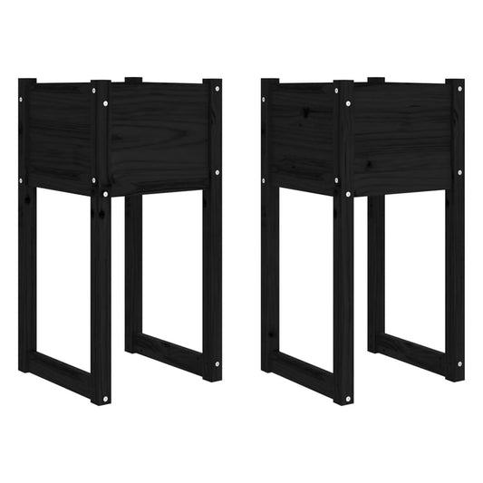 vidaXL Planters 2 pcs Black 40x40x81 cm Solid Wood Pine