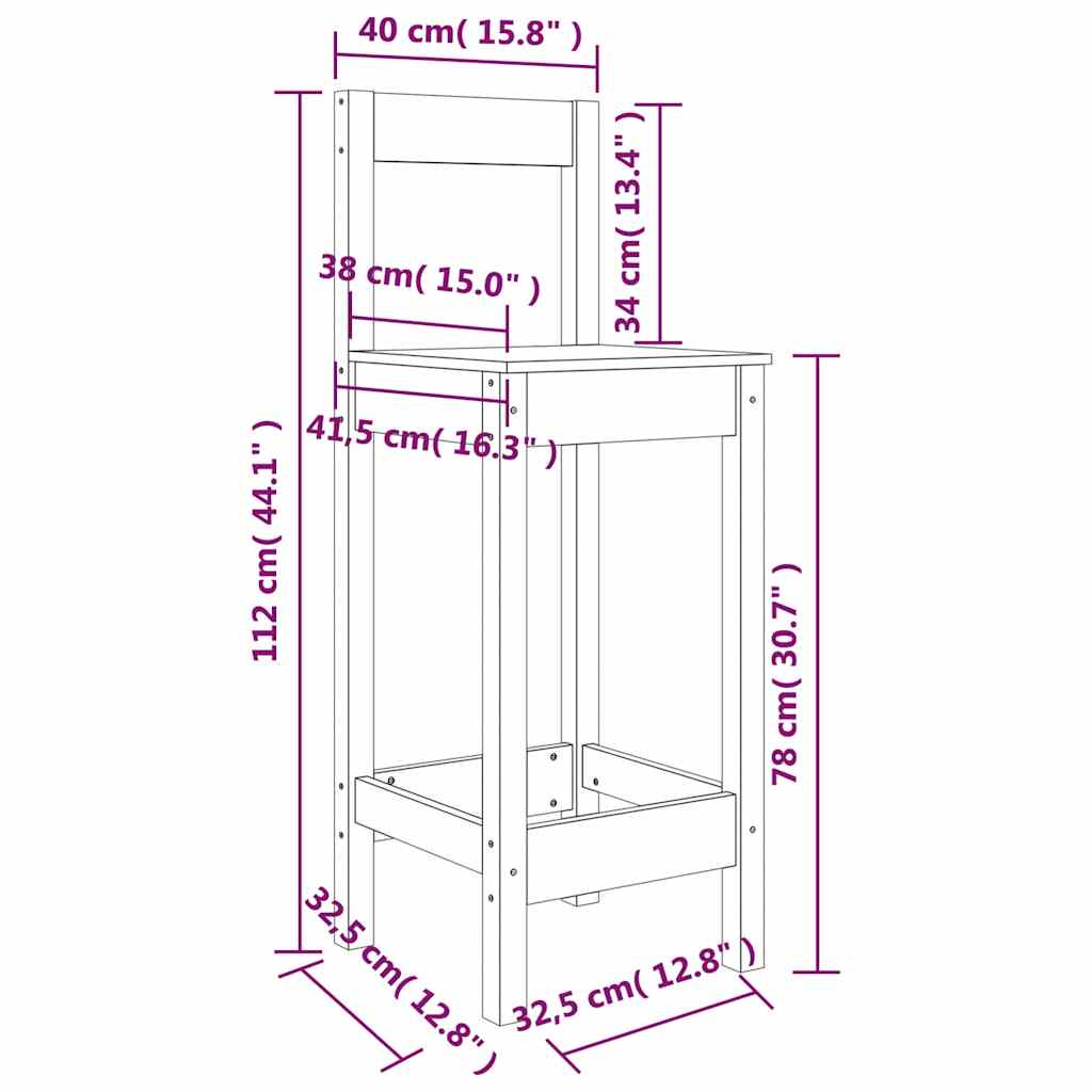 vidaXL Bar Chairs 2 pcs 40x41,5x112 cm Solid Wood Pine