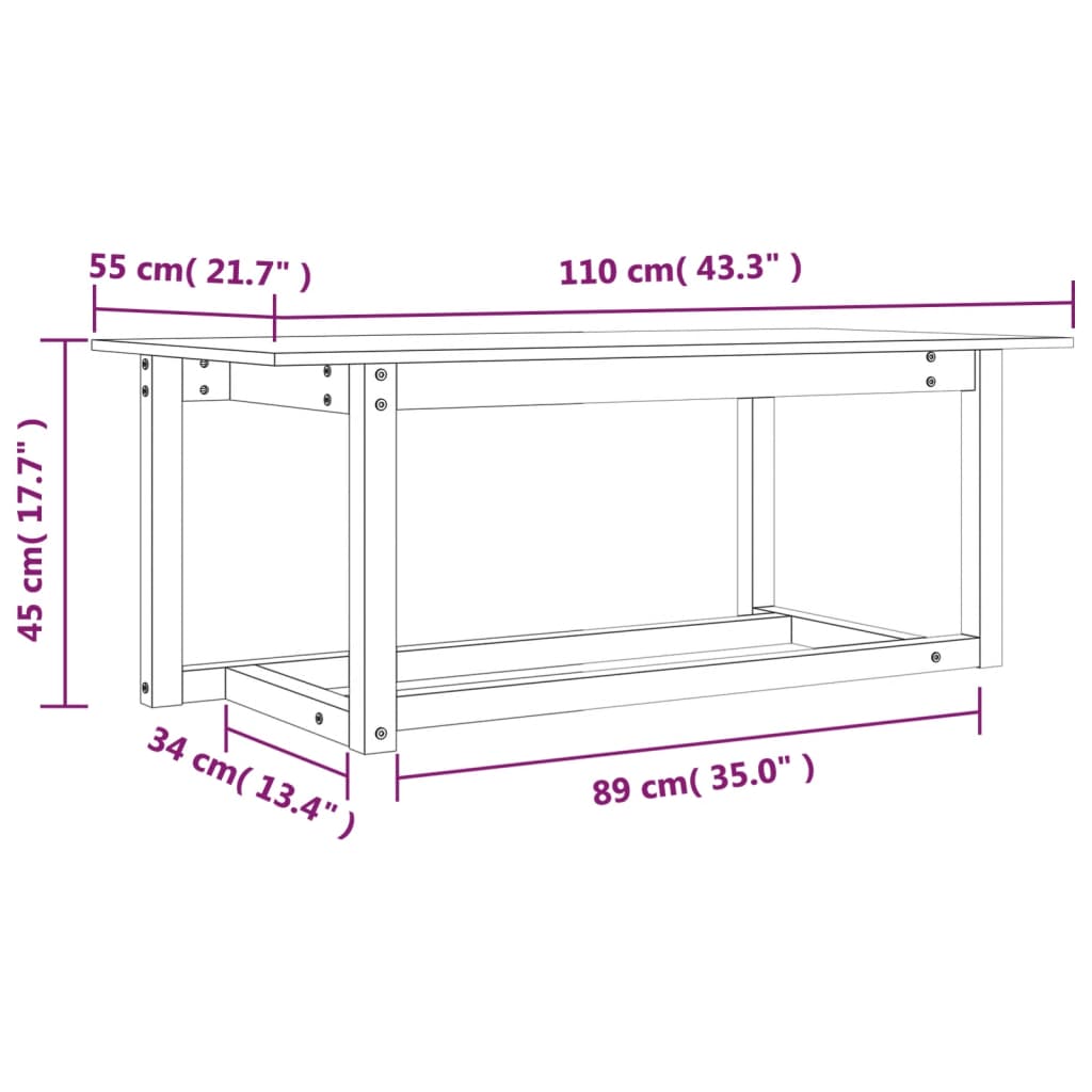 vidaXL Coffee Table White 110x55x45 cm Solid Wood Pine