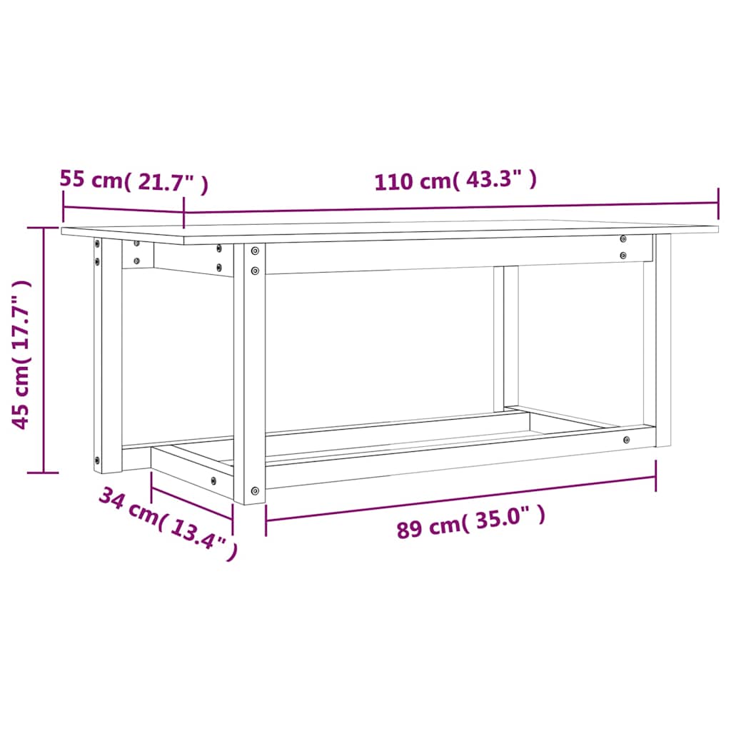 vidaXL Coffee Table Black 110x55x45 cm Solid Wood Pine