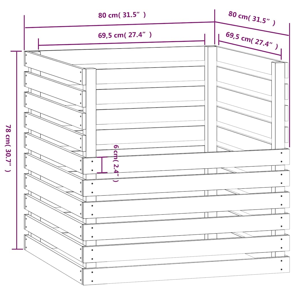 vidaXL Composter 80x80x78 cm Solid Wood Pine