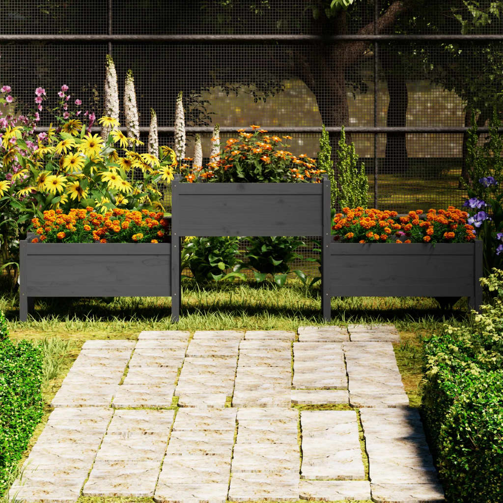 vidaXL Planter Grey 245.5x44x75 cm Solid Wood Pine