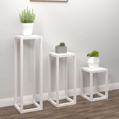vidaXL 3 Piece Plant Stand Set White Solid Wood Pine