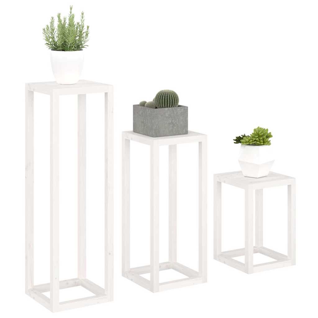 vidaXL 3 Piece Plant Stand Set White Solid Wood Pine