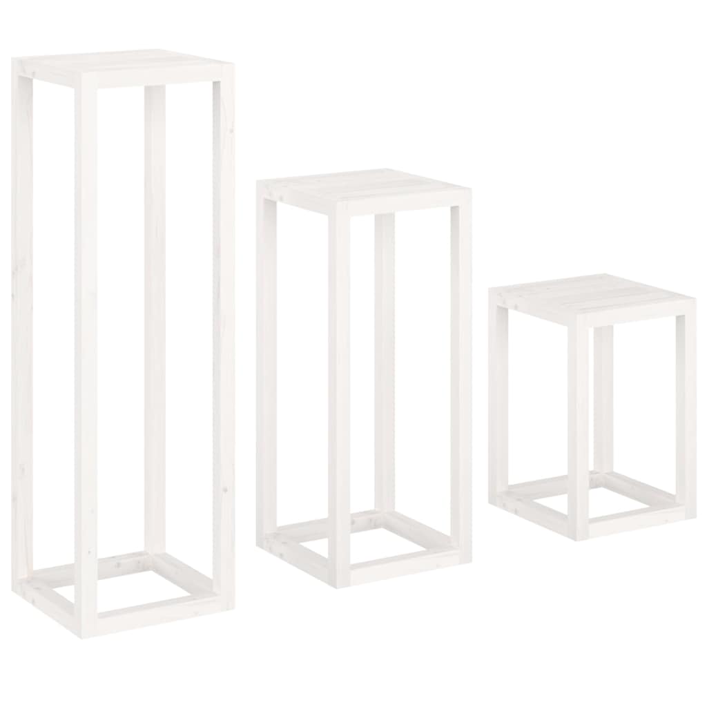 vidaXL 3 Piece Plant Stand Set White Solid Wood Pine