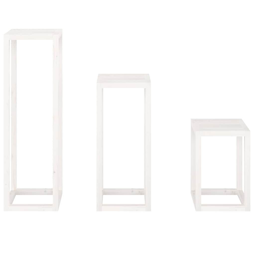 vidaXL 3 Piece Plant Stand Set White Solid Wood Pine