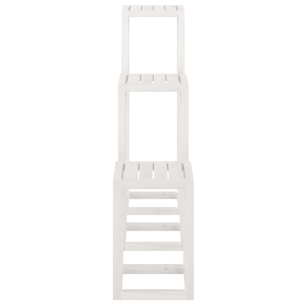 vidaXL 3 Piece Plant Stand Set White Solid Wood Pine