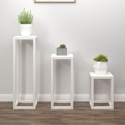 vidaXL 3 Piece Plant Stand Set White Solid Wood Pine