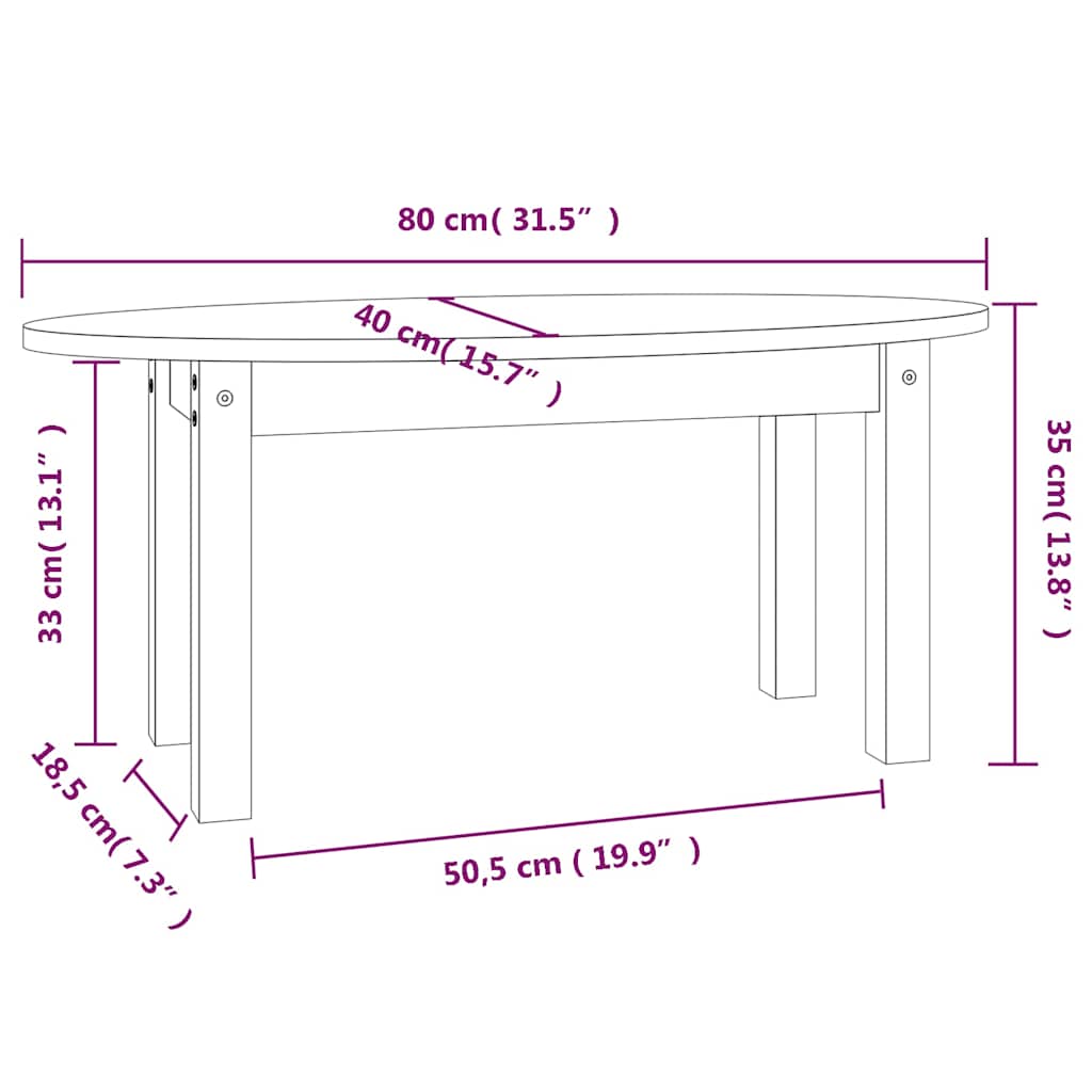 vidaXL Coffee Table Grey 80x40x35 cm Solid Wood Pine