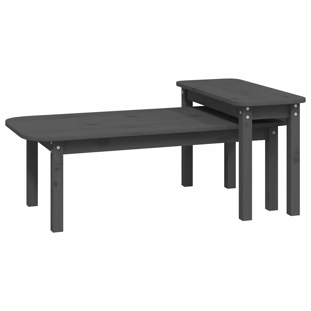 vidaXL 2 Piece Coffee Table Set Grey Solid Wood Pine