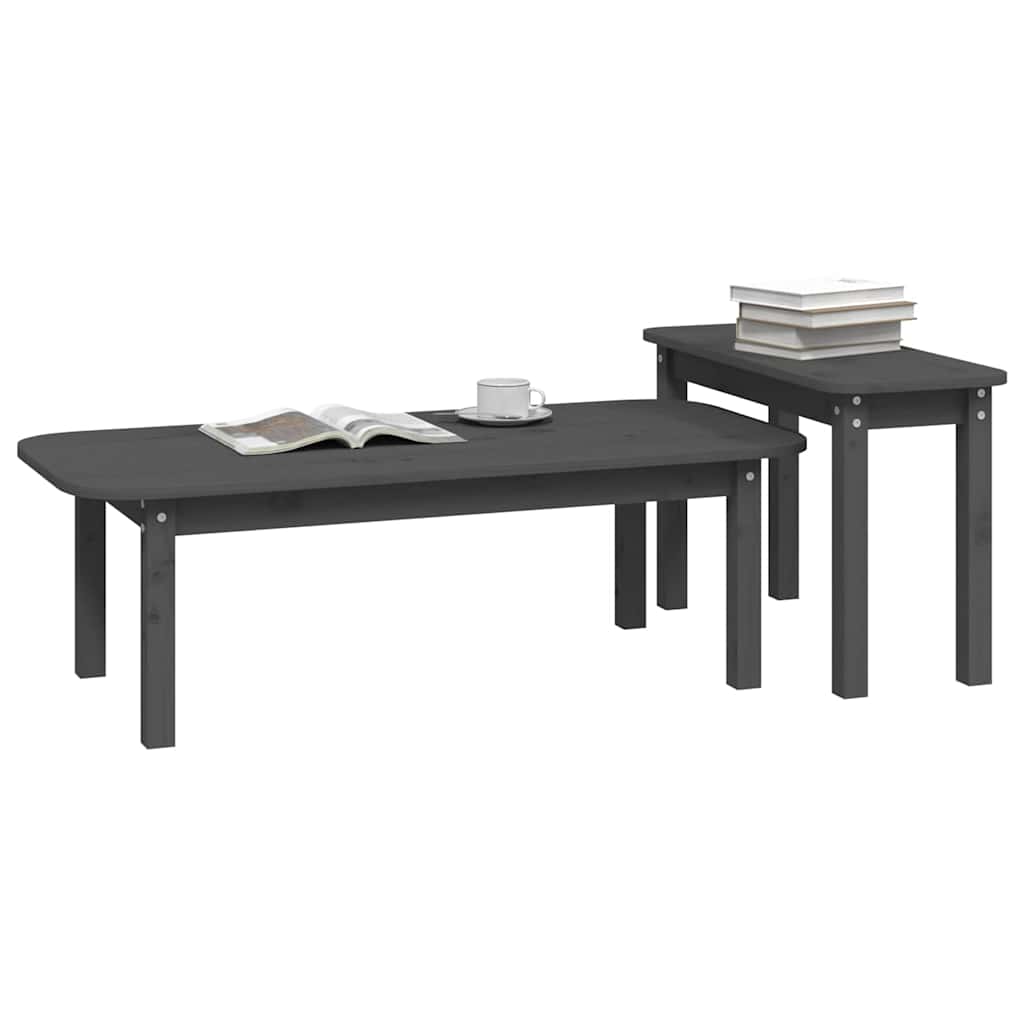 vidaXL 2 Piece Coffee Table Set Grey Solid Wood Pine