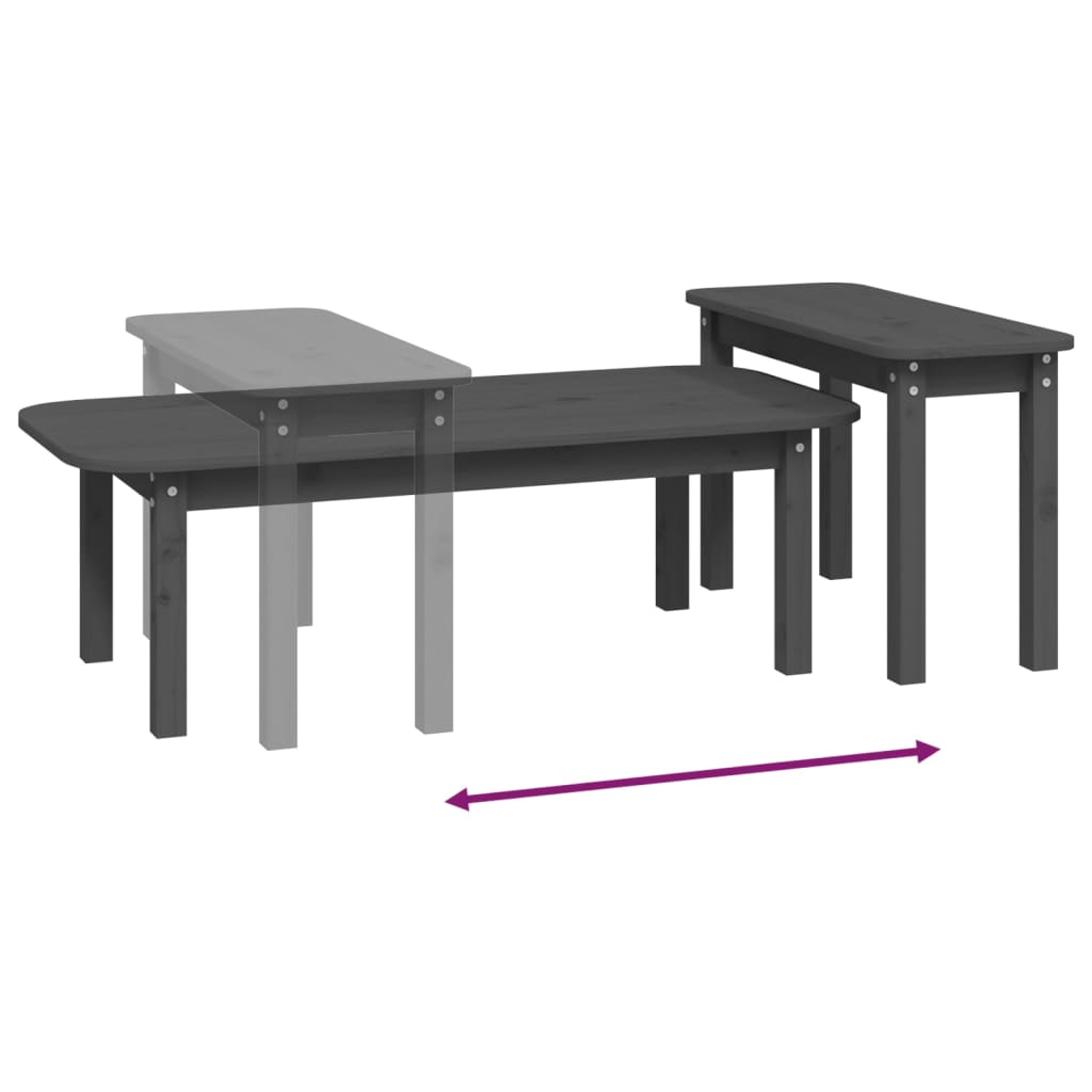 vidaXL 2 Piece Coffee Table Set Grey Solid Wood Pine