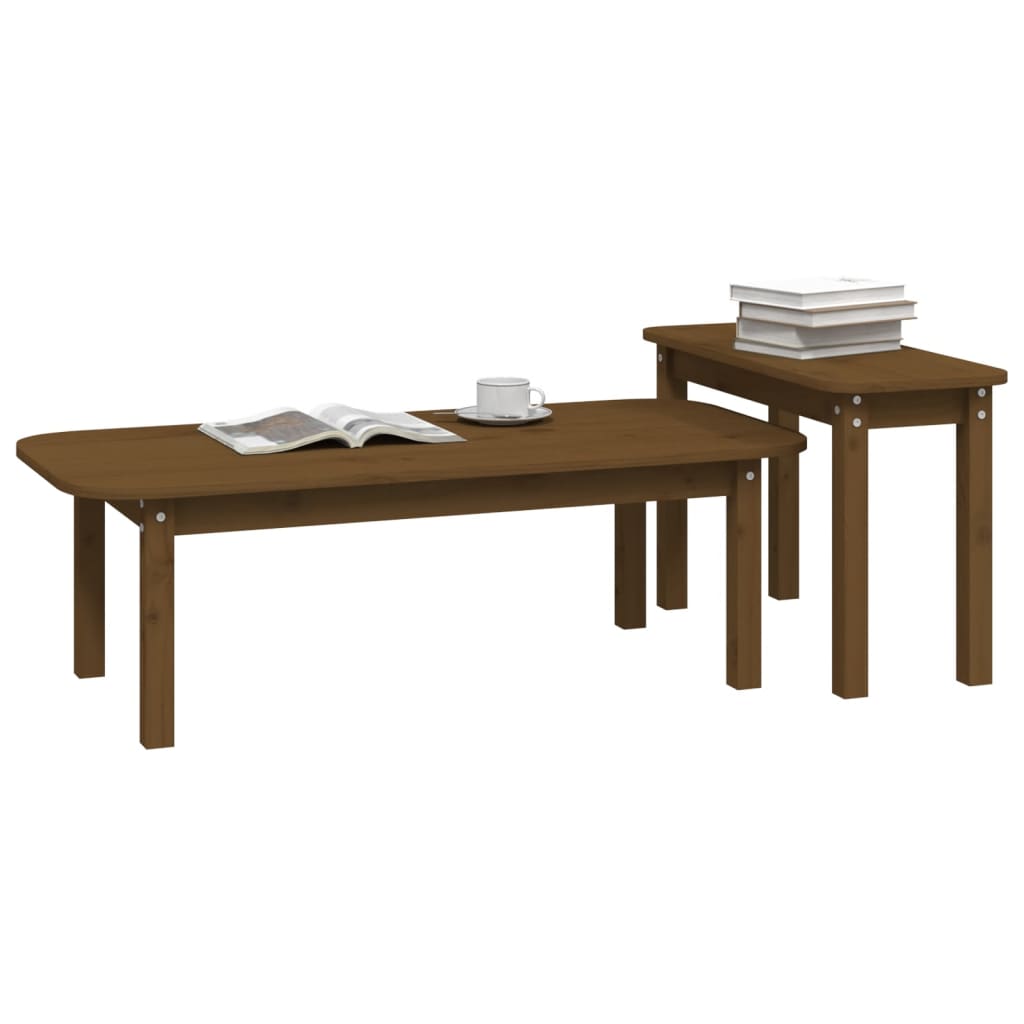 vidaXL 2 Piece Coffee Table Set Honey Brown Solid Wood Pine