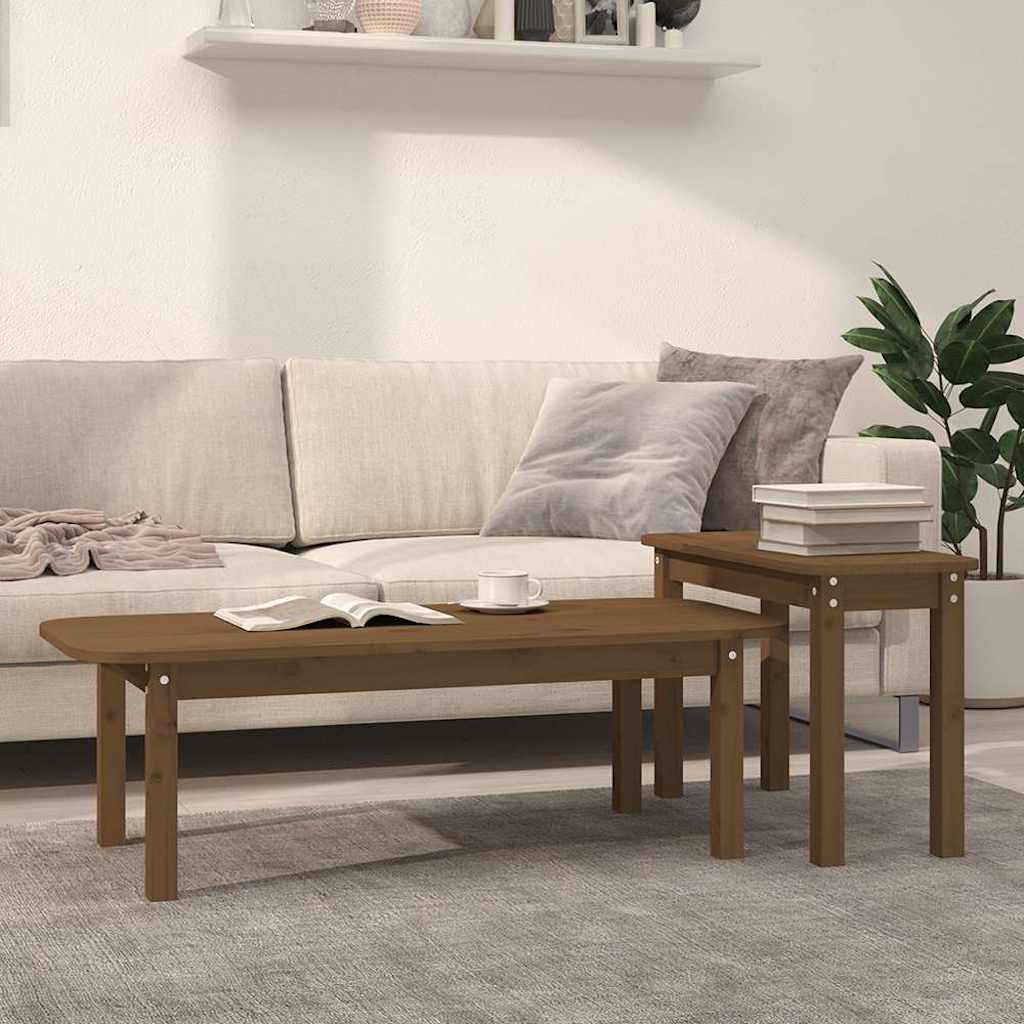 vidaXL 2 Piece Coffee Table Set Honey Brown Solid Wood Pine