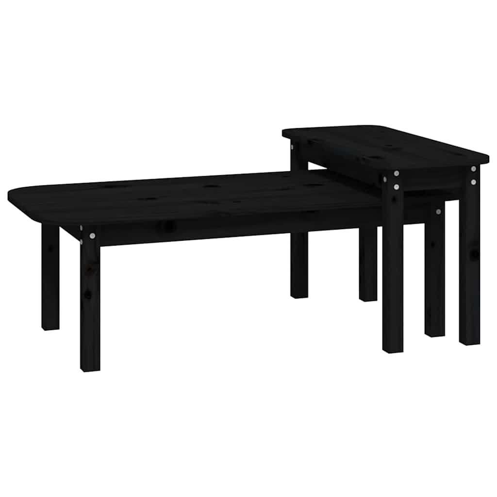 vidaXL 2 Piece Coffee Table Set Black Solid Wood Pine