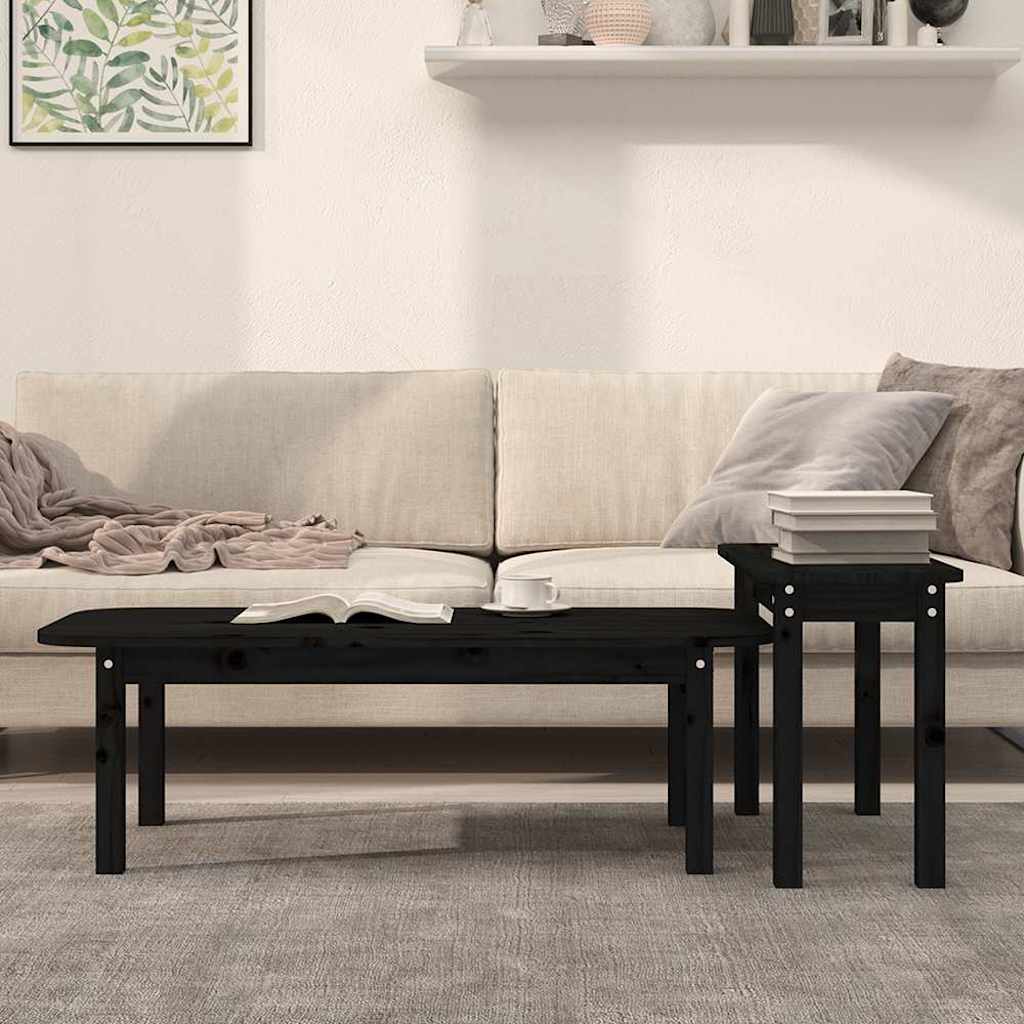 vidaXL 2 Piece Coffee Table Set Black Solid Wood Pine