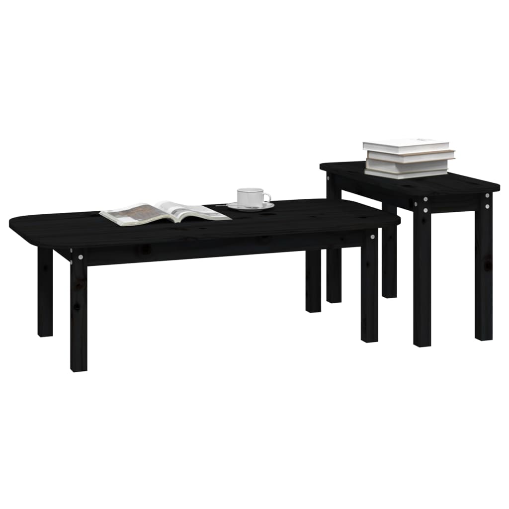 vidaXL 2 Piece Coffee Table Set Black Solid Wood Pine
