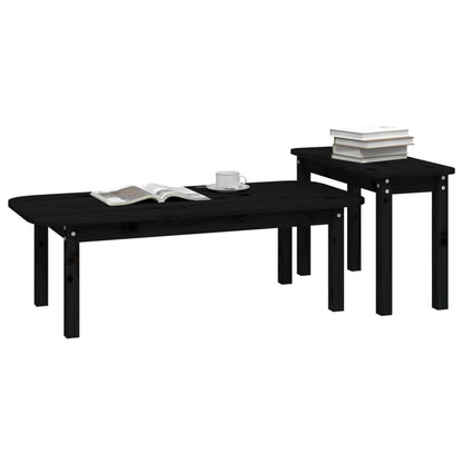 vidaXL 2 Piece Coffee Table Set Black Solid Wood Pine
