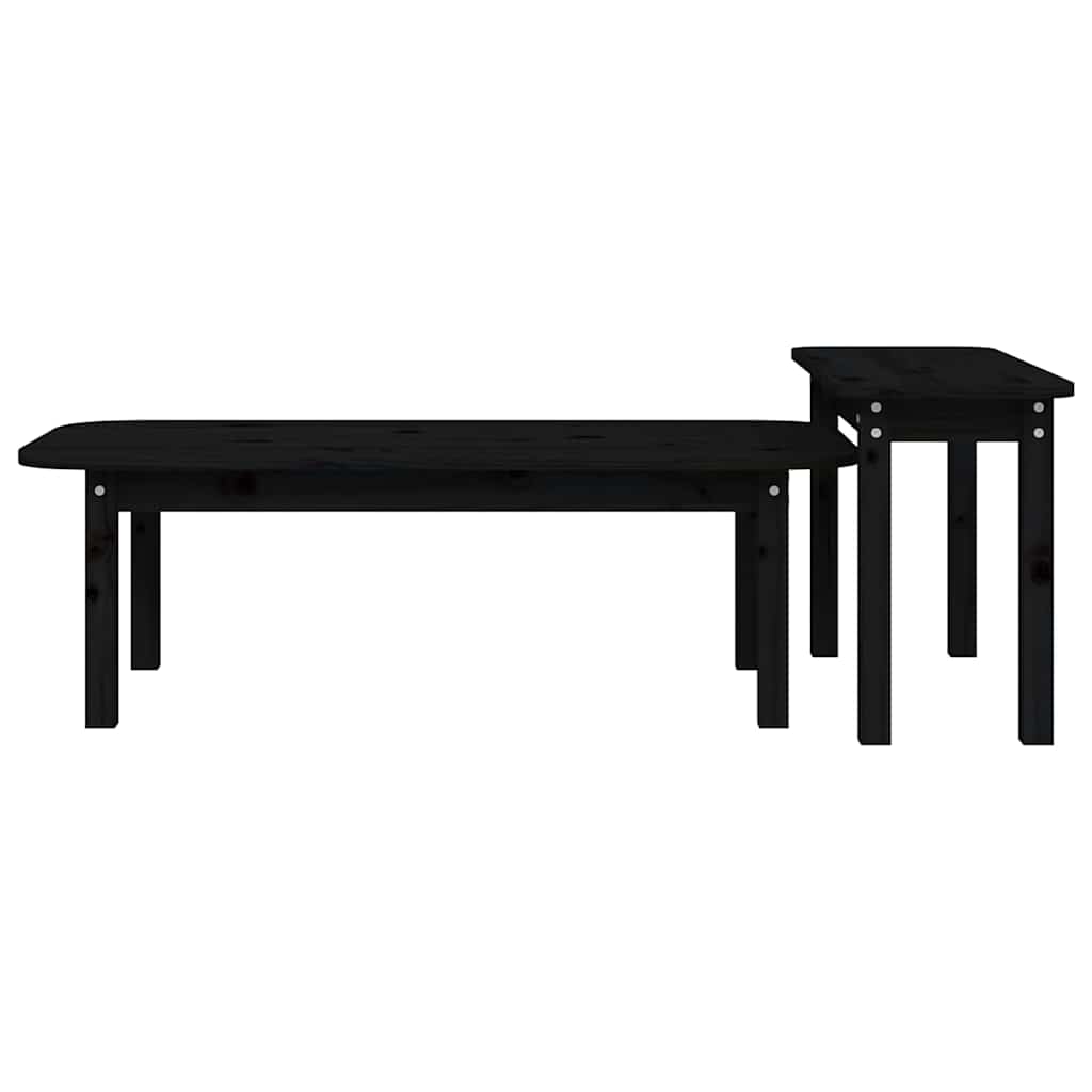 vidaXL 2 Piece Coffee Table Set Black Solid Wood Pine