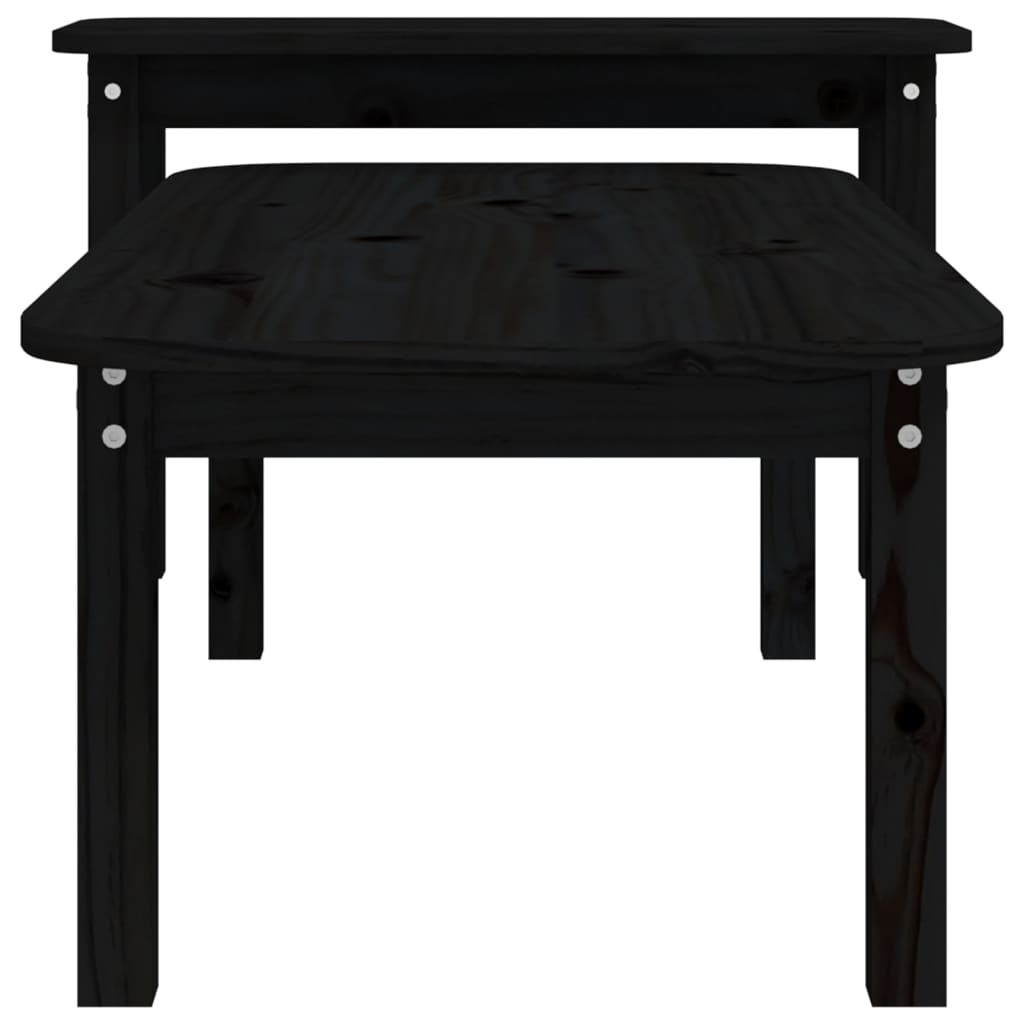 vidaXL 2 Piece Coffee Table Set Black Solid Wood Pine