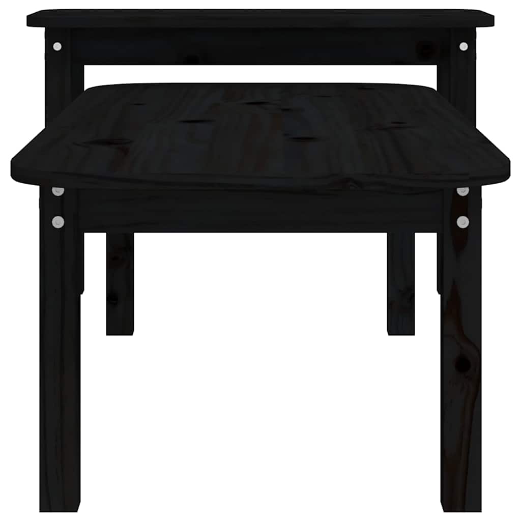 vidaXL 2 Piece Coffee Table Set Black Solid Wood Pine