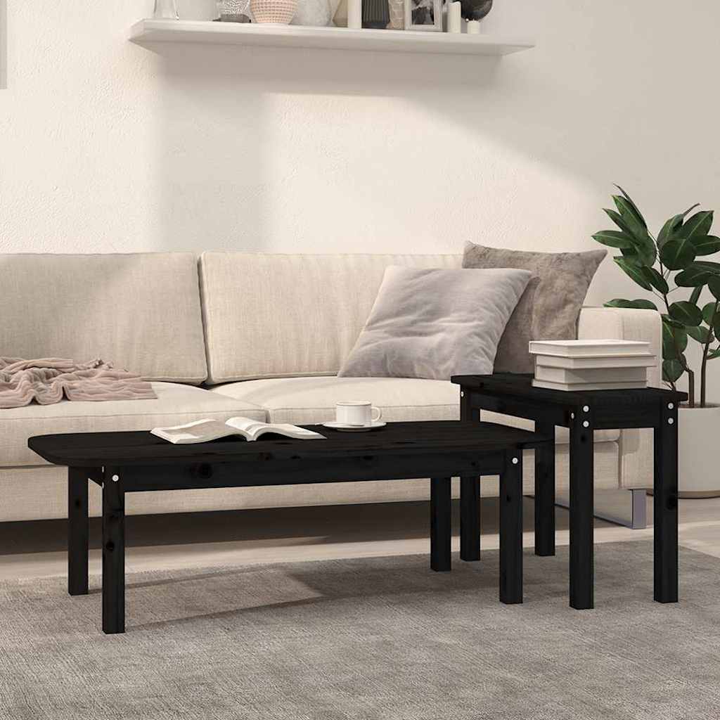 vidaXL 2 Piece Coffee Table Set Black Solid Wood Pine