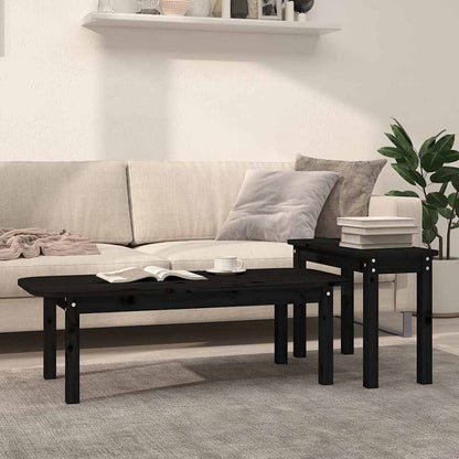 vidaXL 2 Piece Coffee Table Set Black Solid Wood Pine