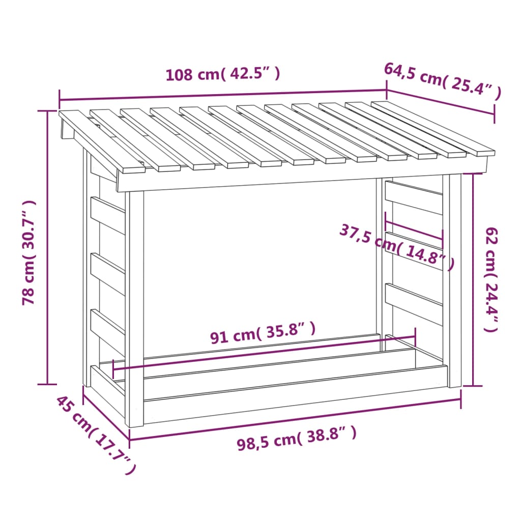 vidaXL Firewood Rack 108x64.5x78 cm Solid Wood Pine