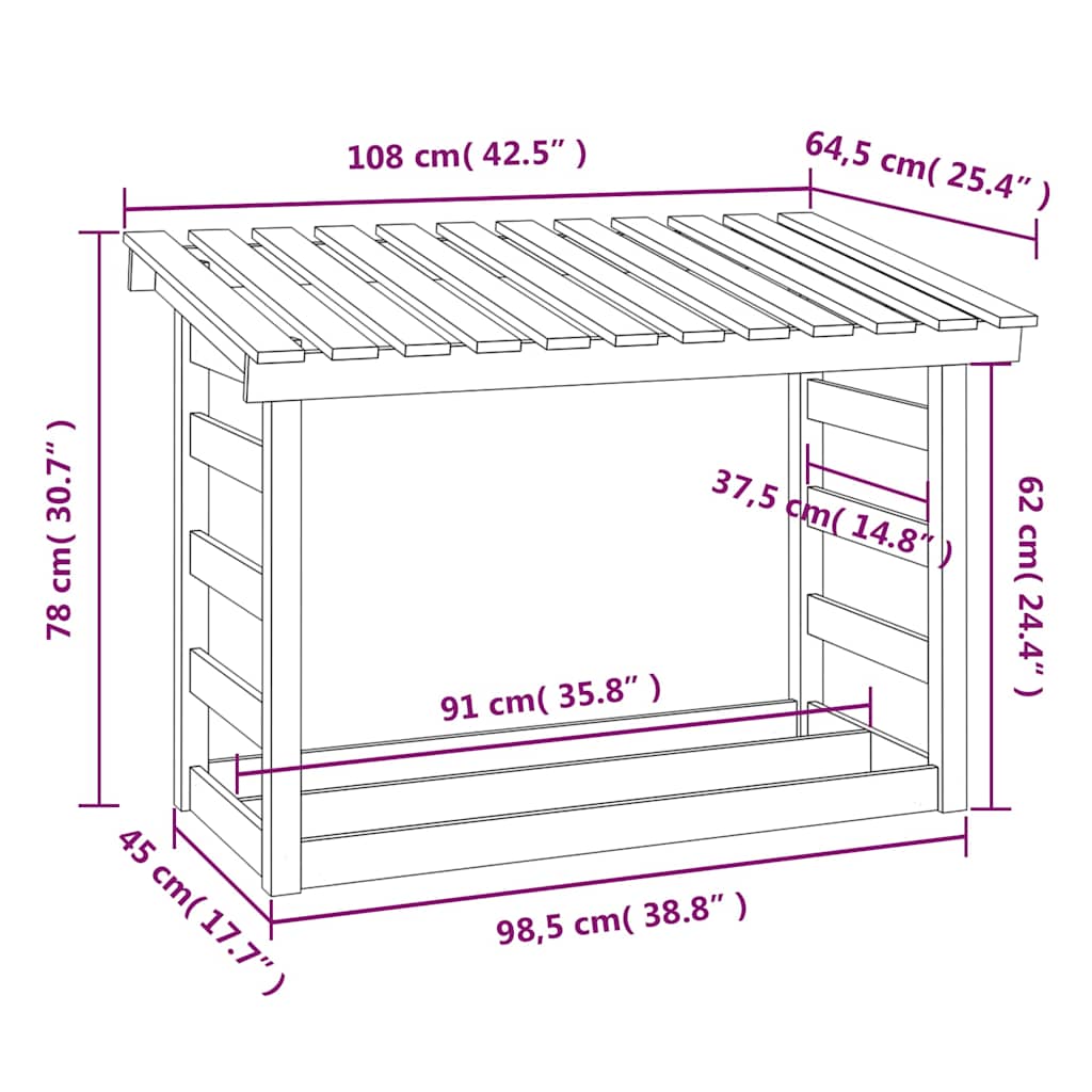 vidaXL Firewood Rack White 108x64.5x78 cm Solid Wood Pine