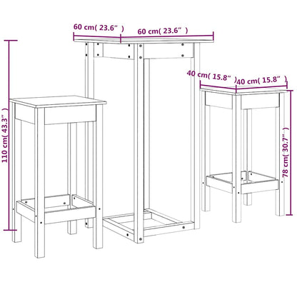 vidaXL 3 Piece Bar Set White Solid Wood Pine
